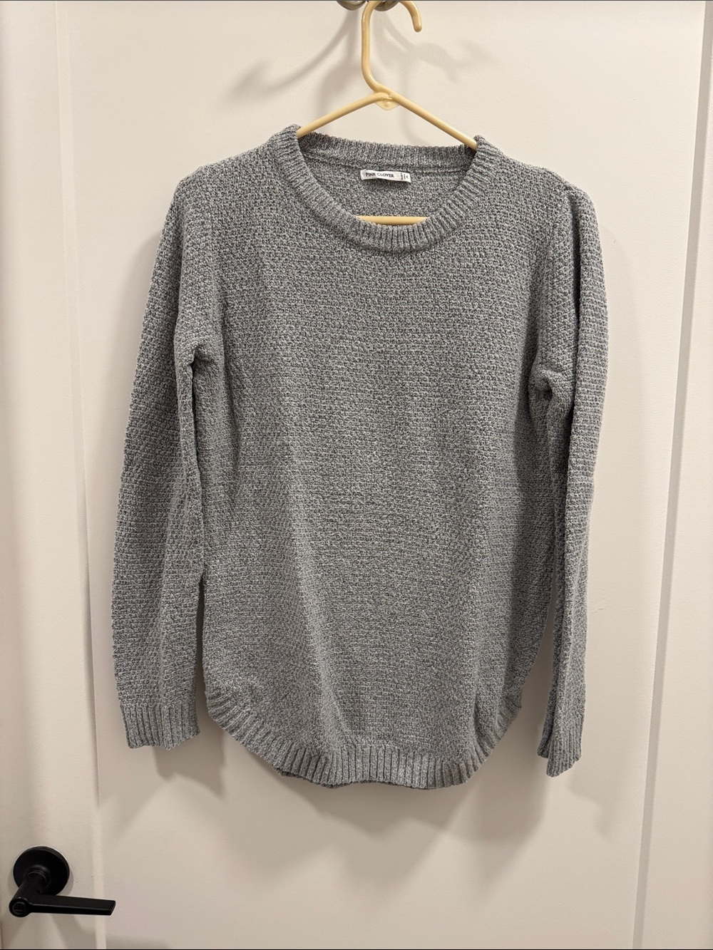 Pink Clover Heather Gray Crewneck Textured Sweater